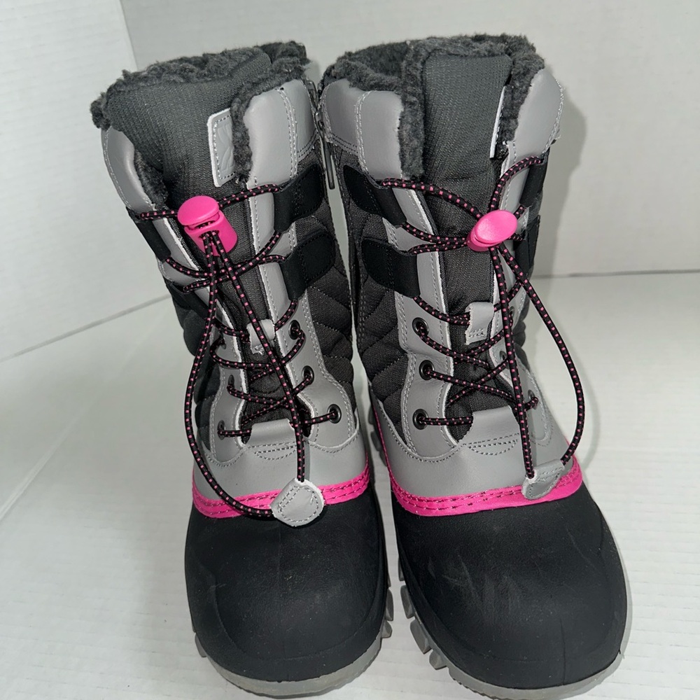 All in Motion Girl’s Shay Zip Lace-Up Winter Boots Gray/Pink - Size 1